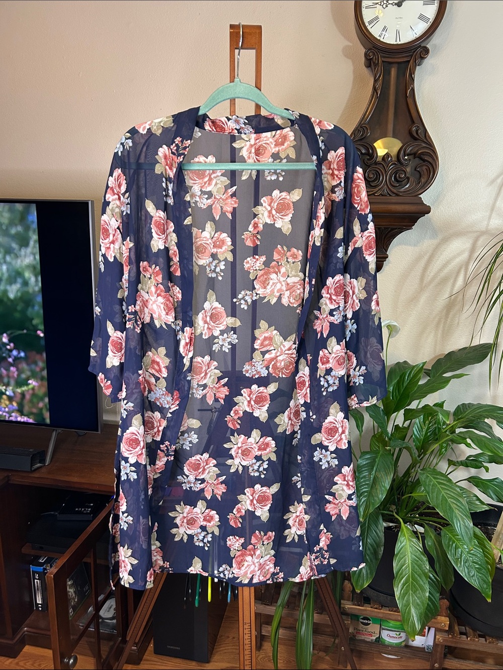 Alice McCall Navy Floral Sheer Cardigan with Pink Roses